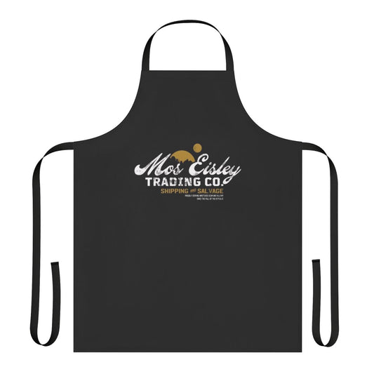 A retro-style apron featuring the Mos Eisley Trading Company logo and design, inspired by the iconic Star Wars universe.
