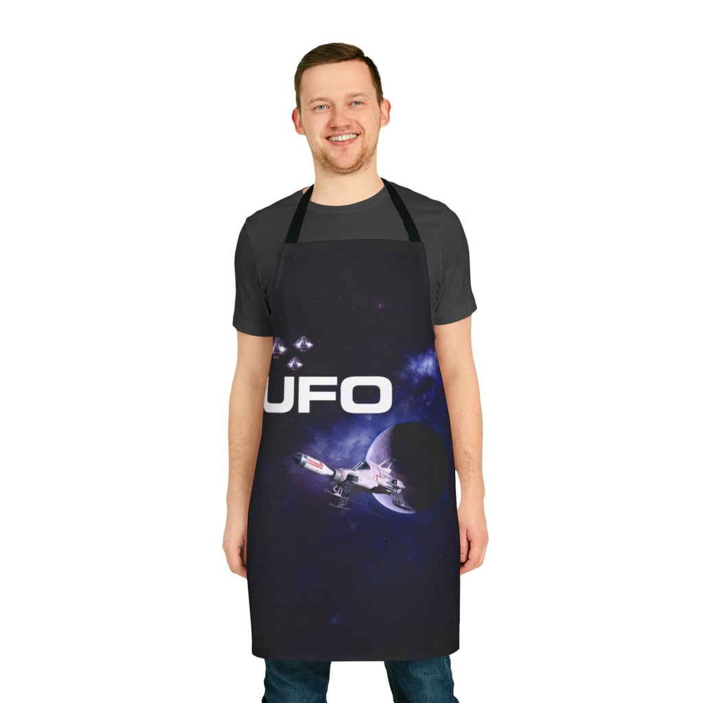 Stylish apron featuring a retro UFO design inspired by the 1970s TV series Space 1999