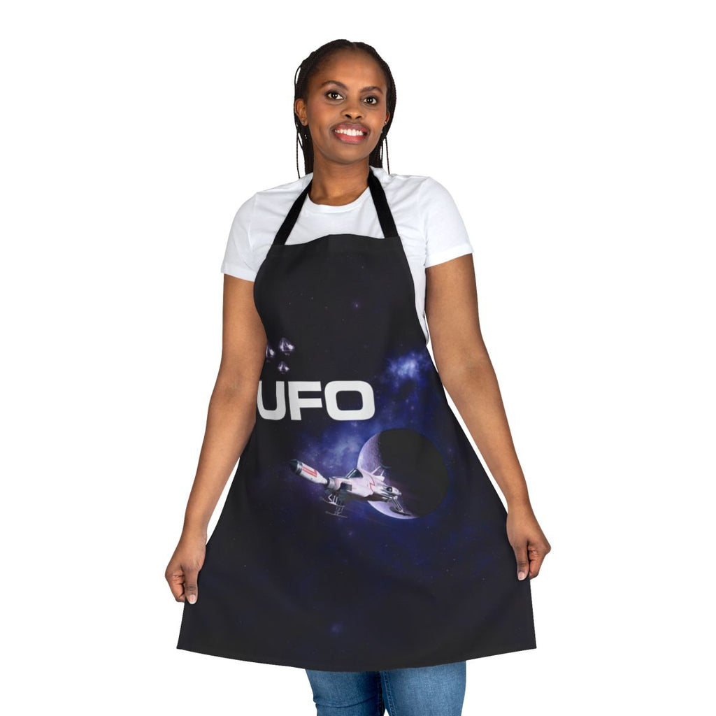 Stylish apron featuring a retro UFO design inspired by the 1970s TV series Space 1999