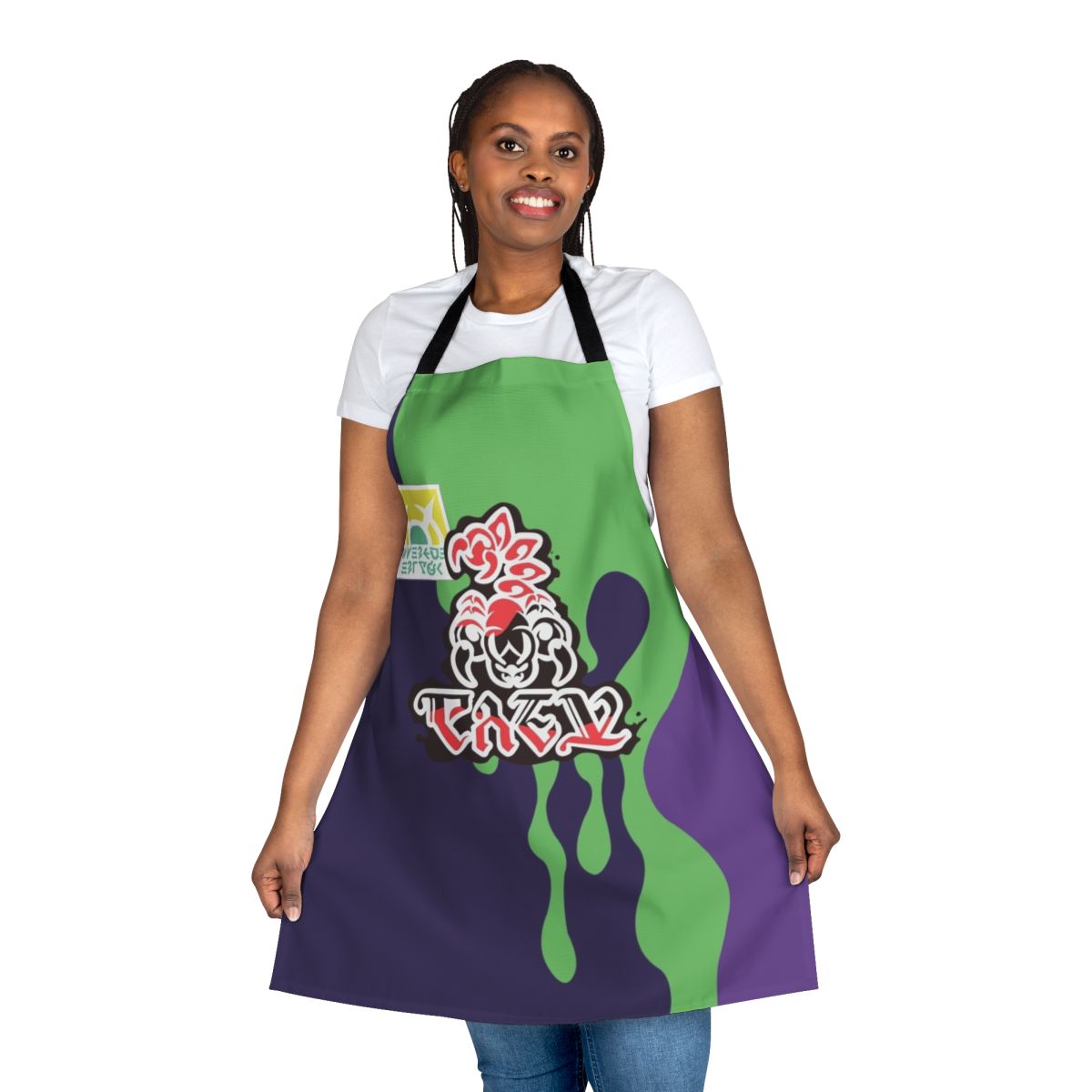 Galar region Pokemon inspired apron with Klara the poison trainer character