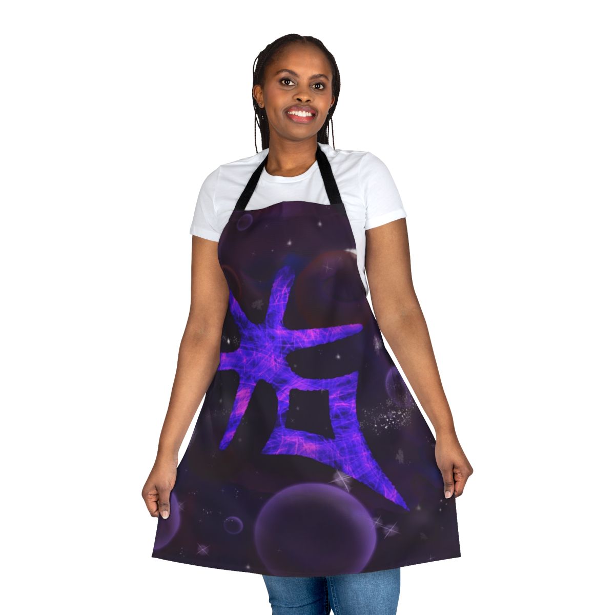 A dark knight-themed apron with a galaxy-inspired design, perfect for FFXIV fans