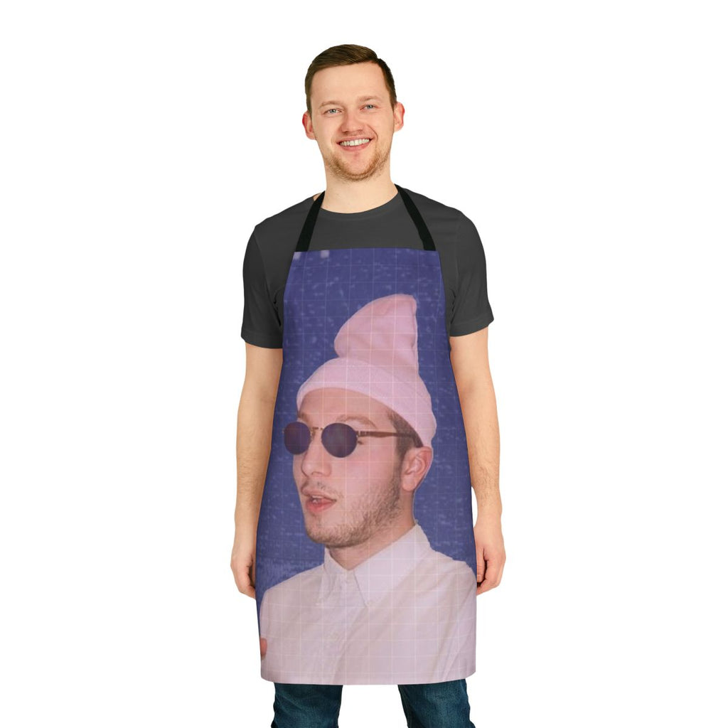 Galaxy print apron with bbno and yung gravy-inspired design