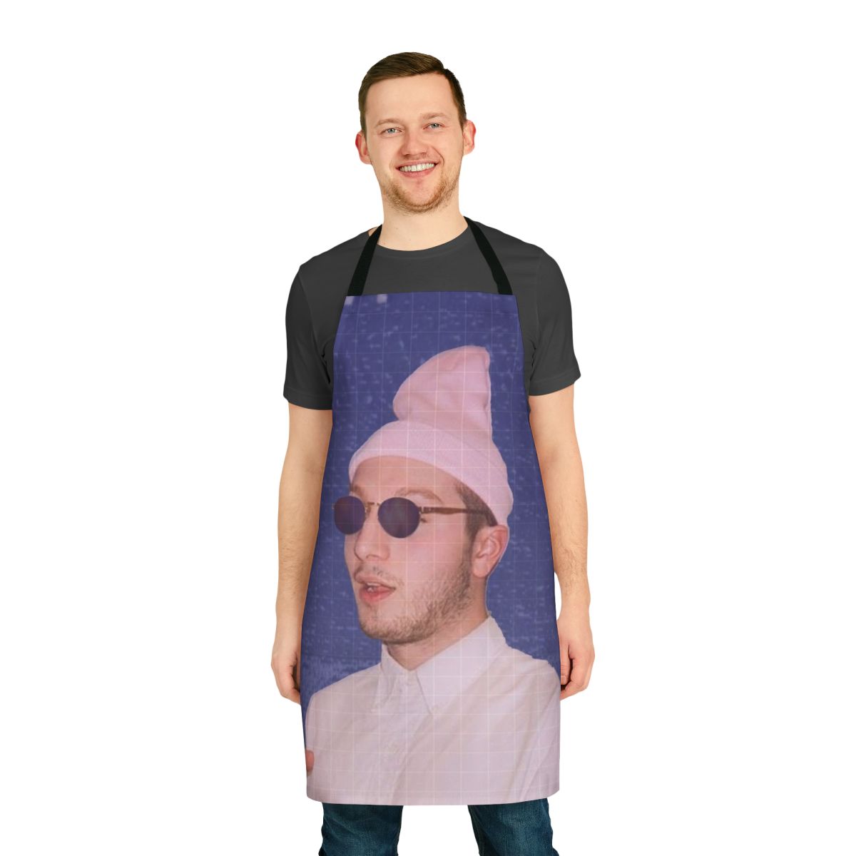 Galaxy print apron with bbno and yung gravy-inspired design