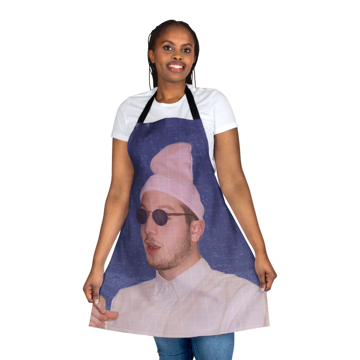 Galaxy print apron with bbno and yung gravy-inspired design