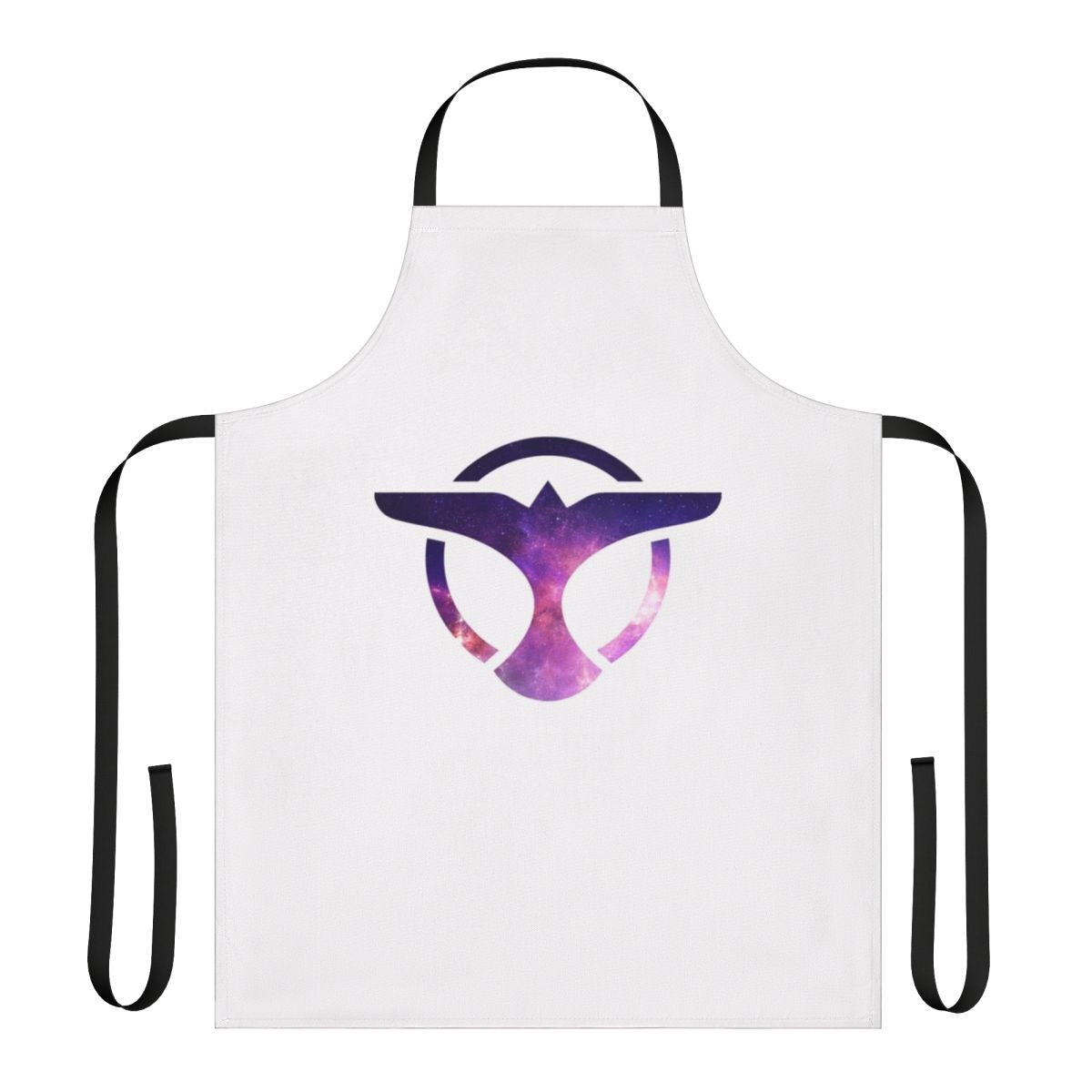 Galaxy print apron with music icon and EDM logo design
