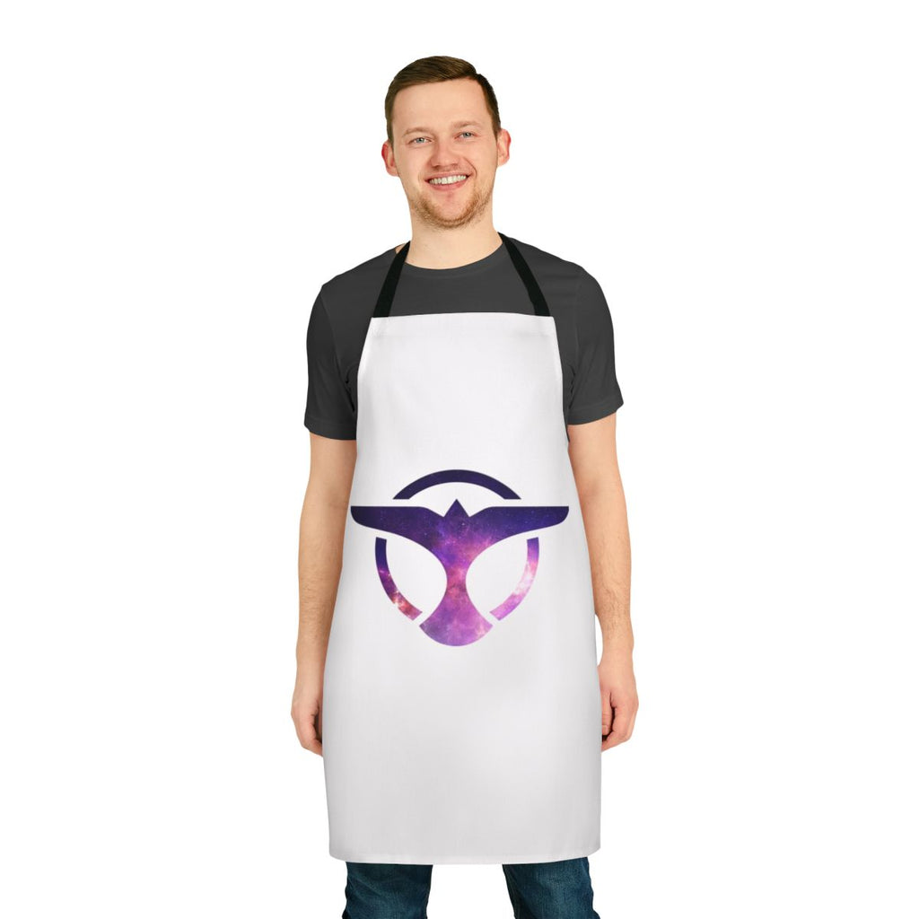 Galaxy print apron with music icon and EDM logo design
