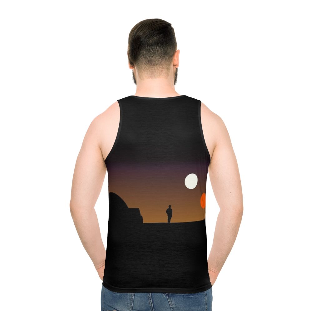 Galaxy-inspired unisex tank top with a sunset graphic design