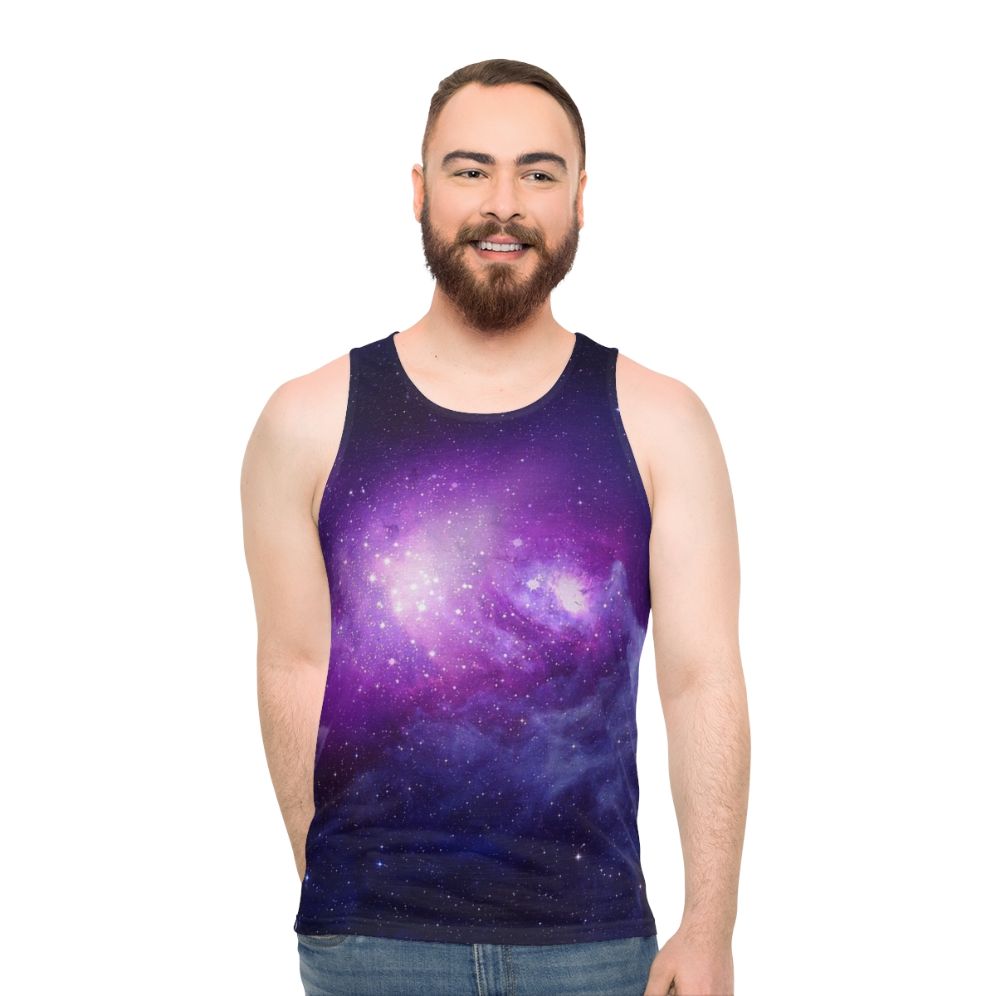Vibrant galaxy unisex tank top with starry night design