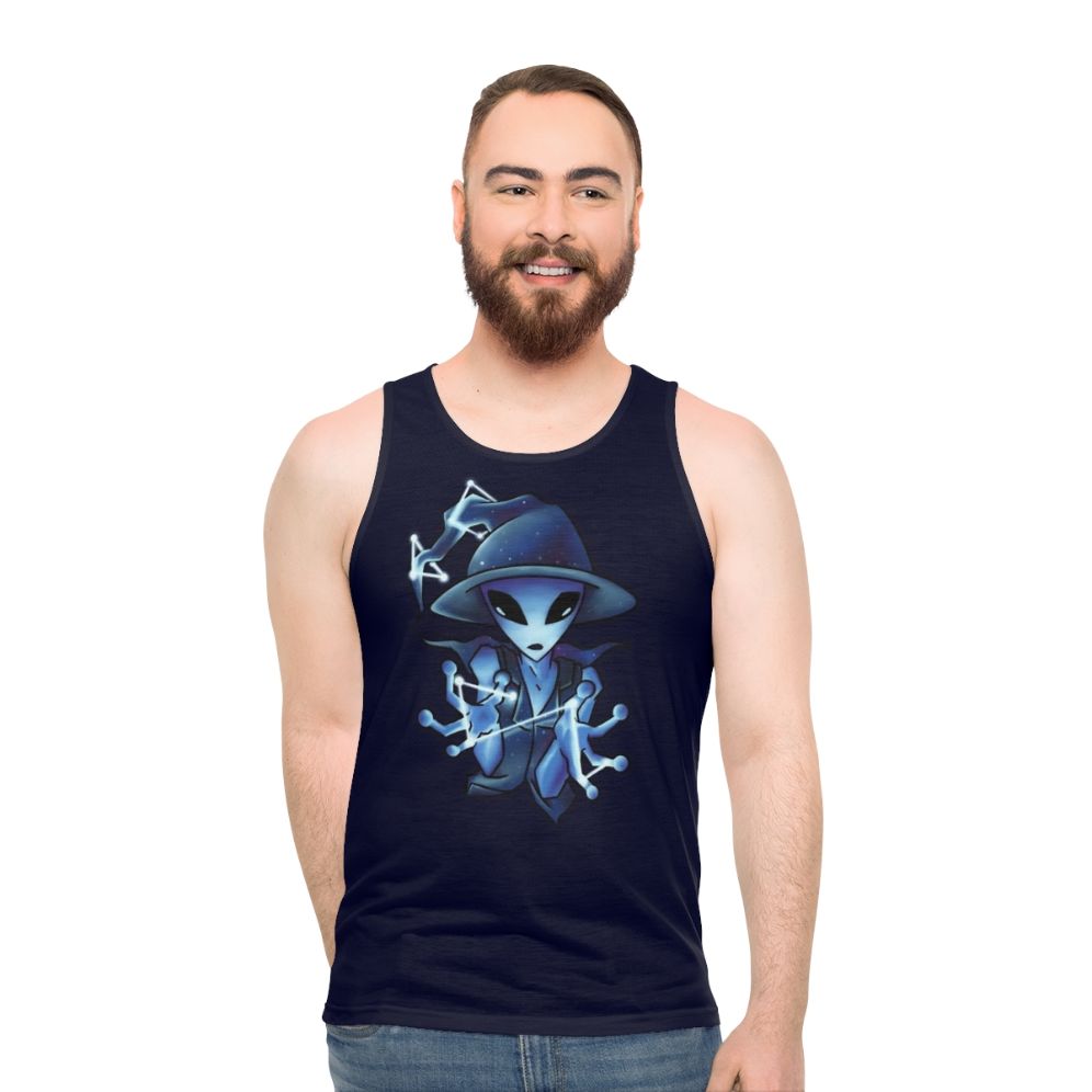 Unisex galaxy witch alien tank top with cosmic space and constellation design