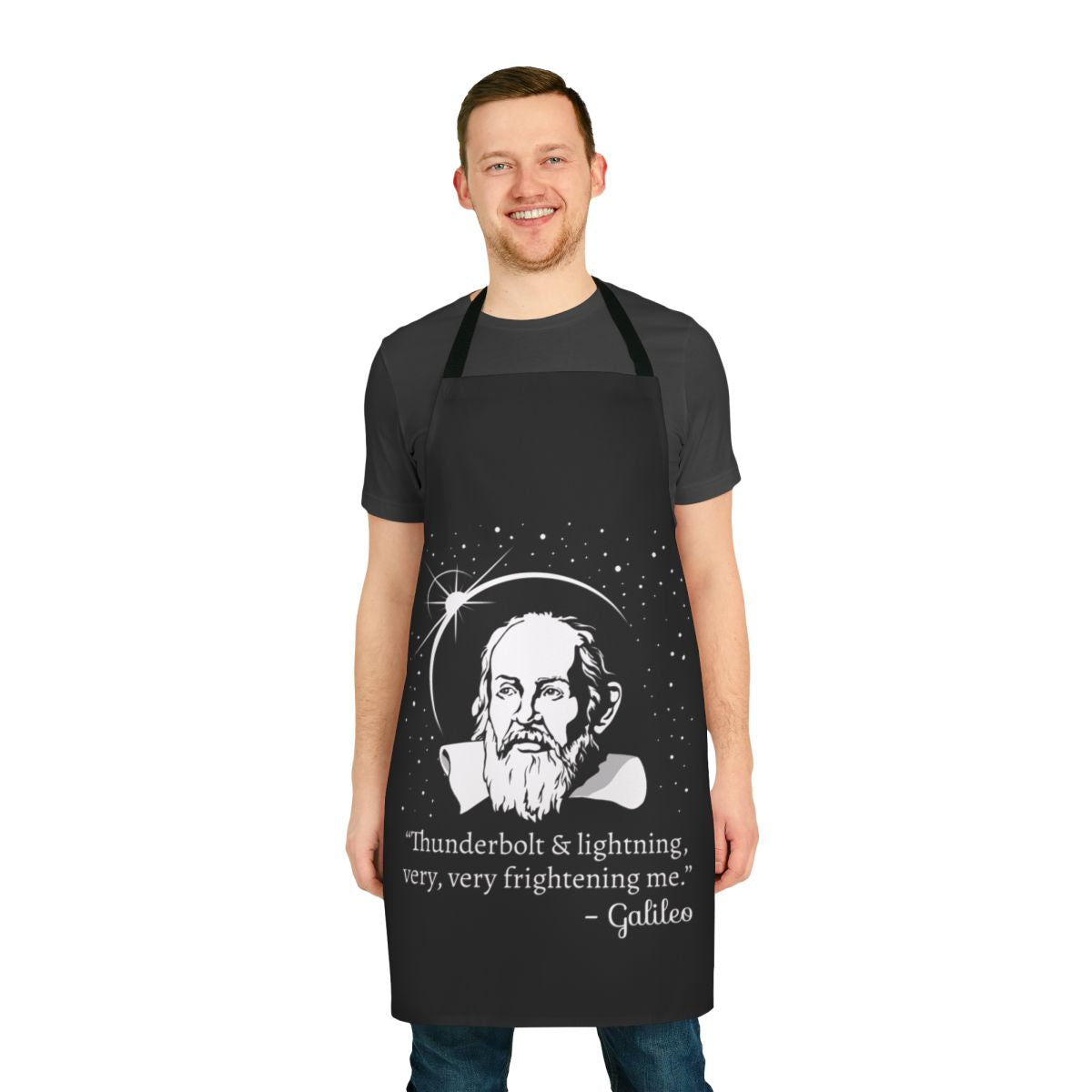 Galileo graphic apron with thunderbolt and lightning vintage retro astronomy design