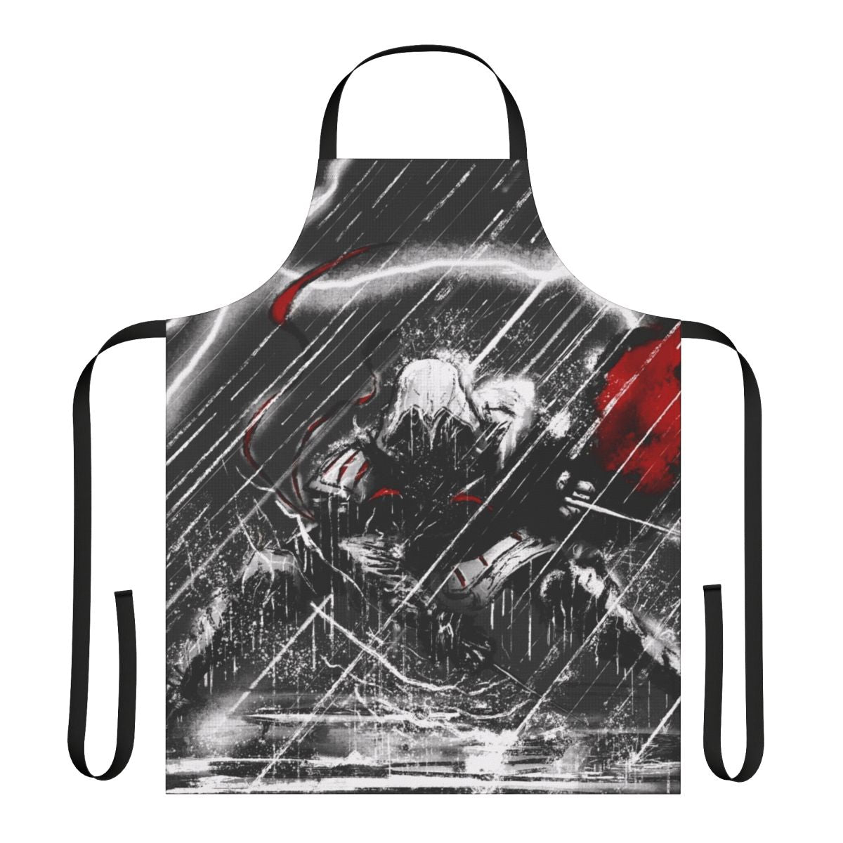 "Stylized Assassin's Creed-inspired apron with lightning and storm graphic"