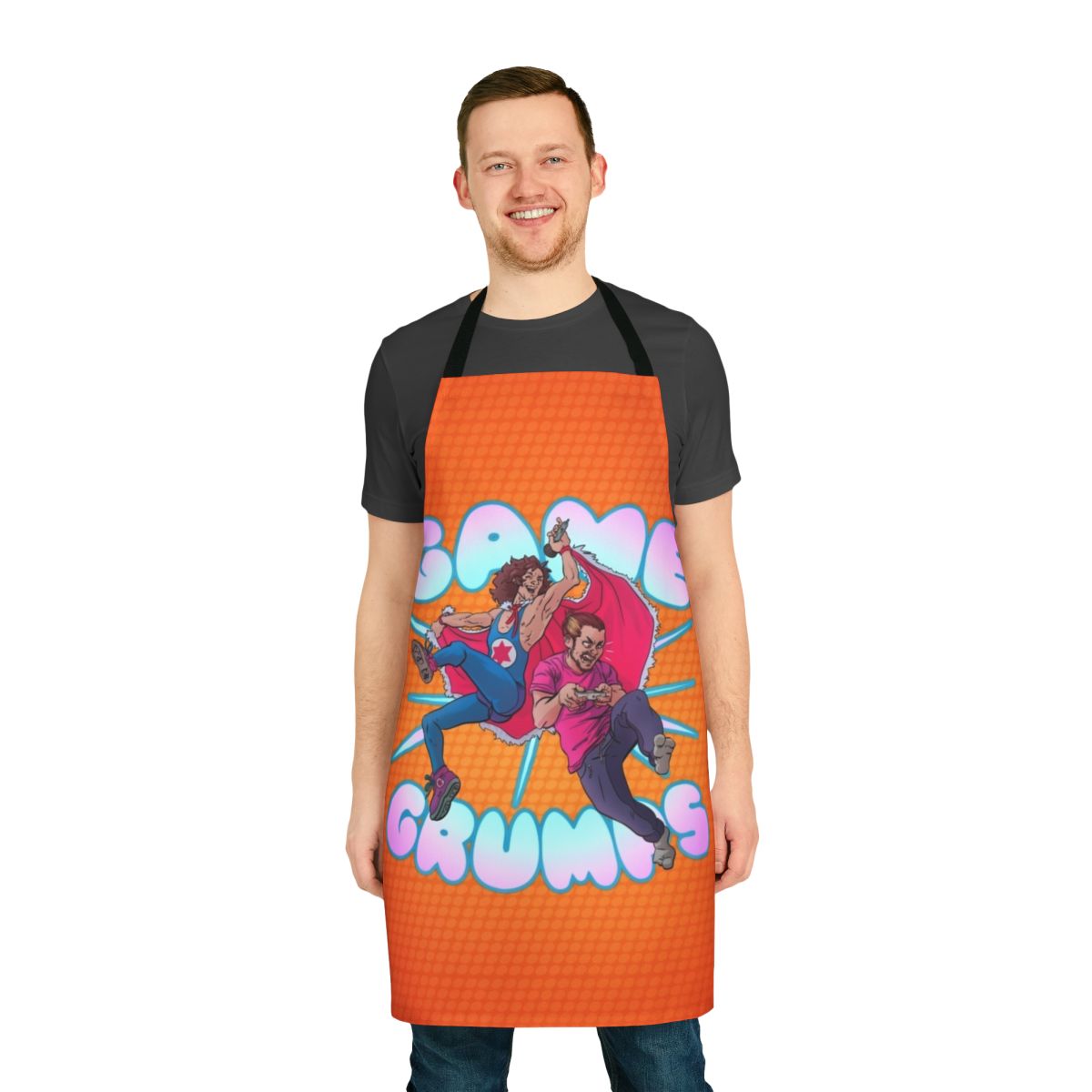 Gamer-inspired kitchen apron featuring the Game Grumps logo and characters