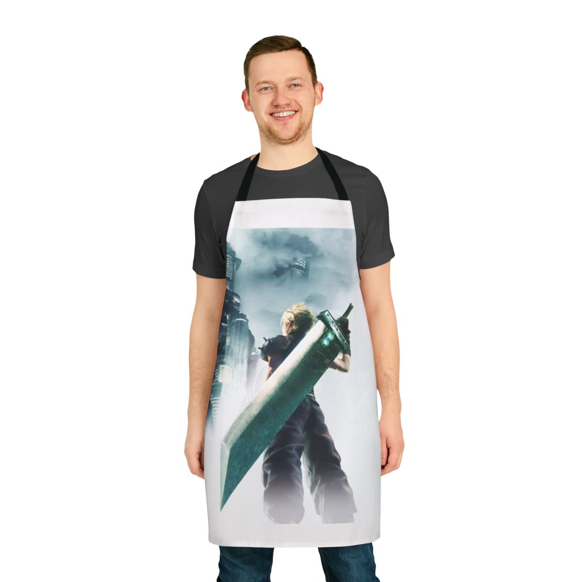 Stylish apron featuring characters and imagery from the popular Final Fantasy 7 Remake video game