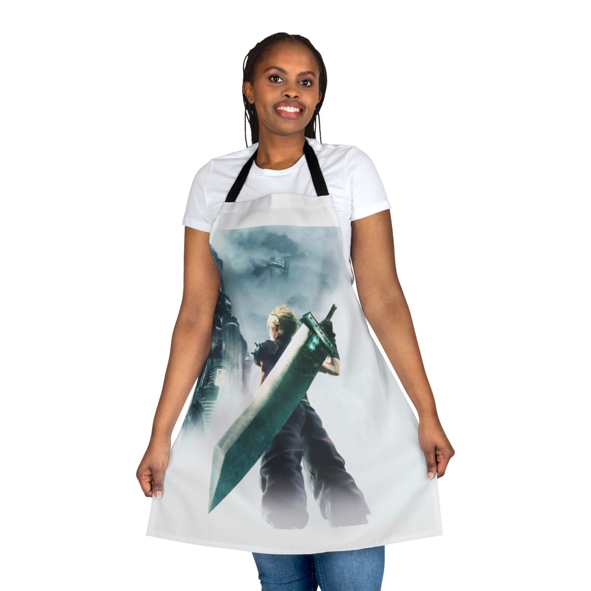 Stylish apron featuring characters and imagery from the popular Final Fantasy 7 Remake video game