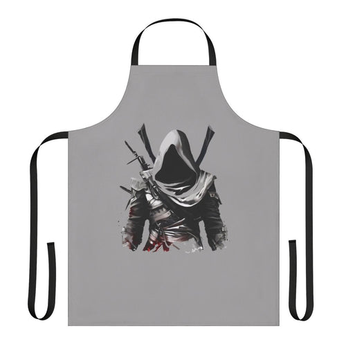 "Assassin's Creed-themed apron with game character designs"