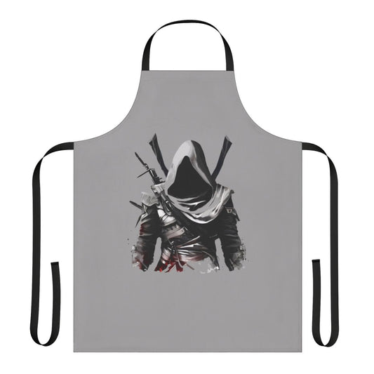 "Assassin's Creed-themed apron with game character designs"