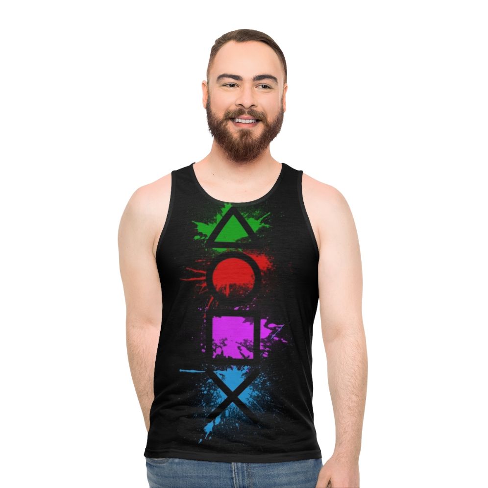 Gamer's controller buttons splatter unisex tank top
