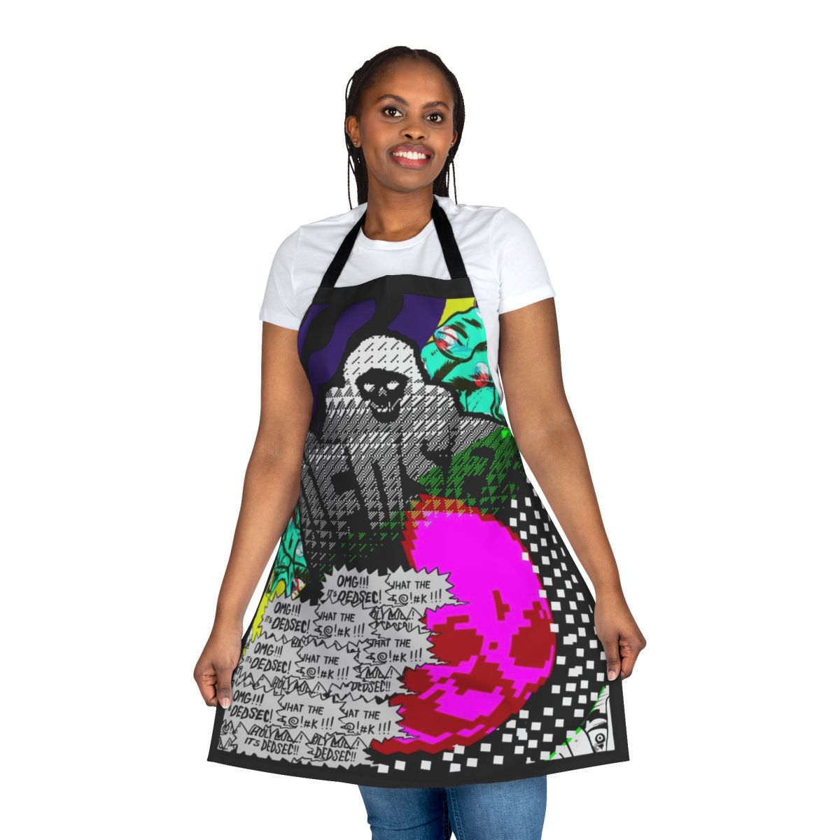 A high-quality apron featuring a cyberpunk-inspired design, perfect for video game fans and home chefs.