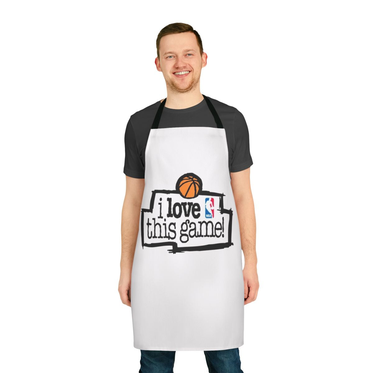 Gamer-themed kitchen apron with bold "I Love This Game" design