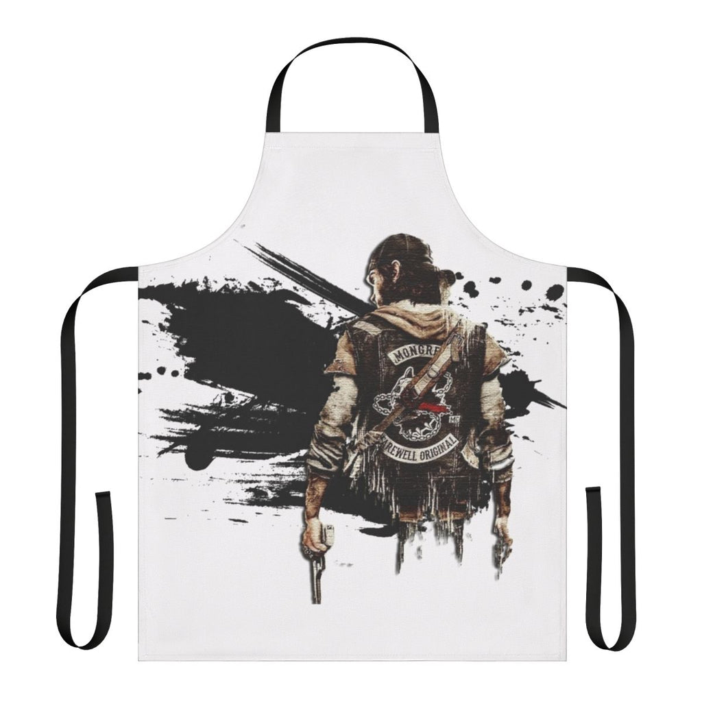 Days Gone inspired gaming apron with zombie and survival themed pattern