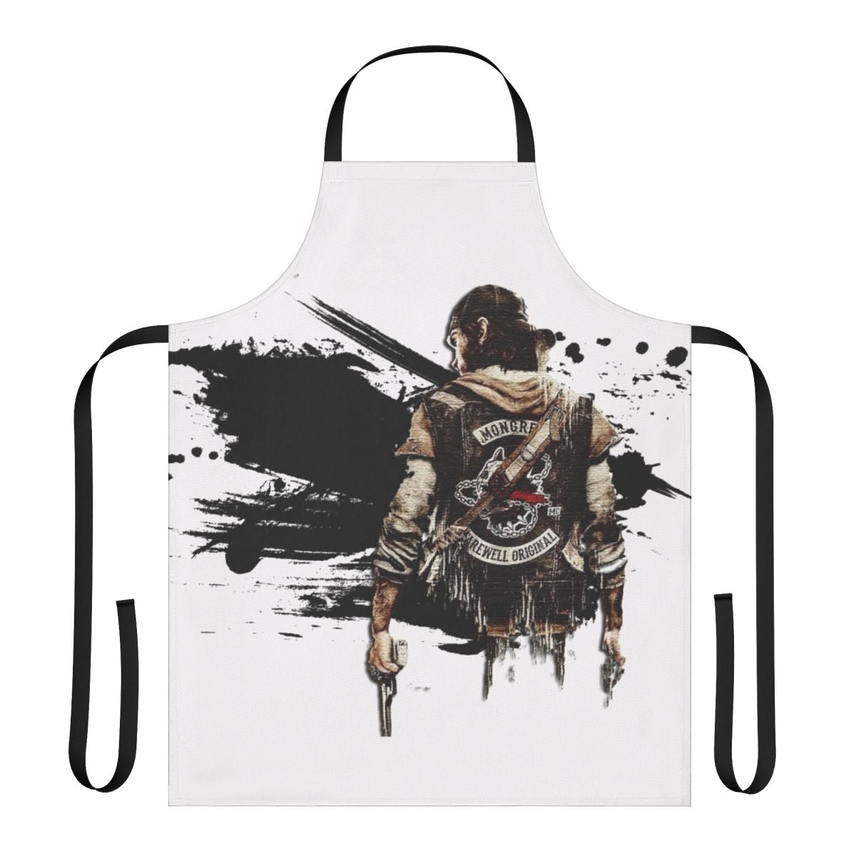 Days Gone inspired gaming apron with zombie and survival themed pattern