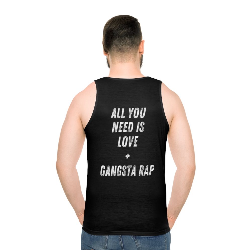 Gangsta rap unisex tank top with Beatles-inspired "All You Need is Love" typography