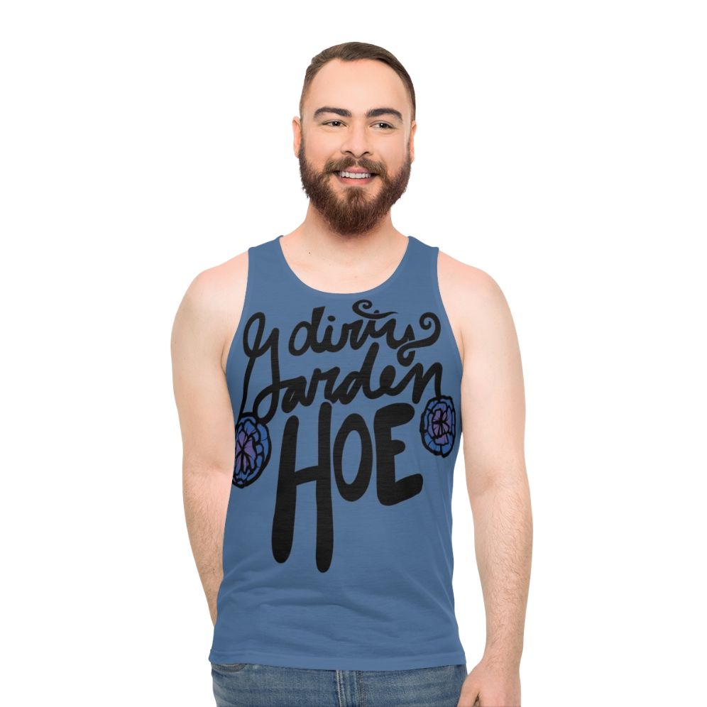 Unisex tank top with 'Dirty Garden Hoe' design for gardening hobbyists