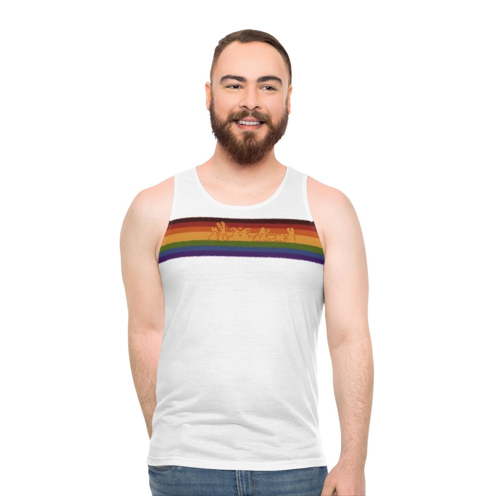 Colorful gay pride rabbits on a unisex tank top