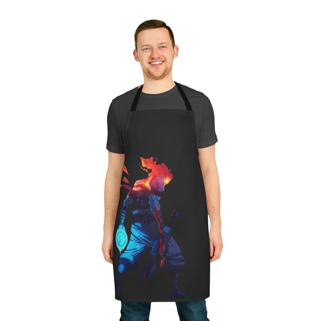 Pixelated apron design featuring characters and enemies from the indie game Dead Cells