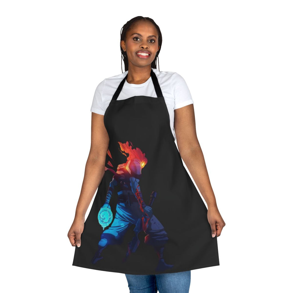Pixelated apron design featuring characters and enemies from the indie game Dead Cells
