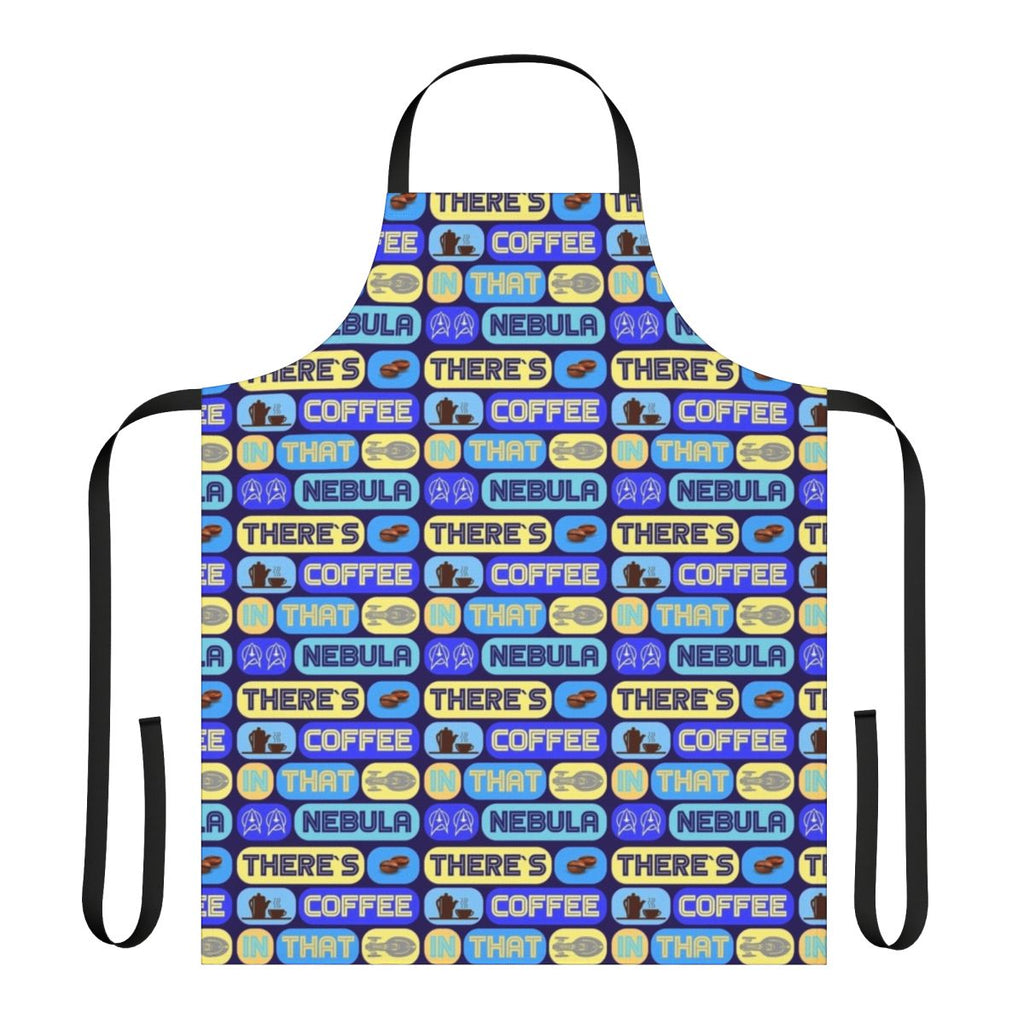 Stylish Star Trek-inspired apron with "There's Coffee in That Nebula" quote