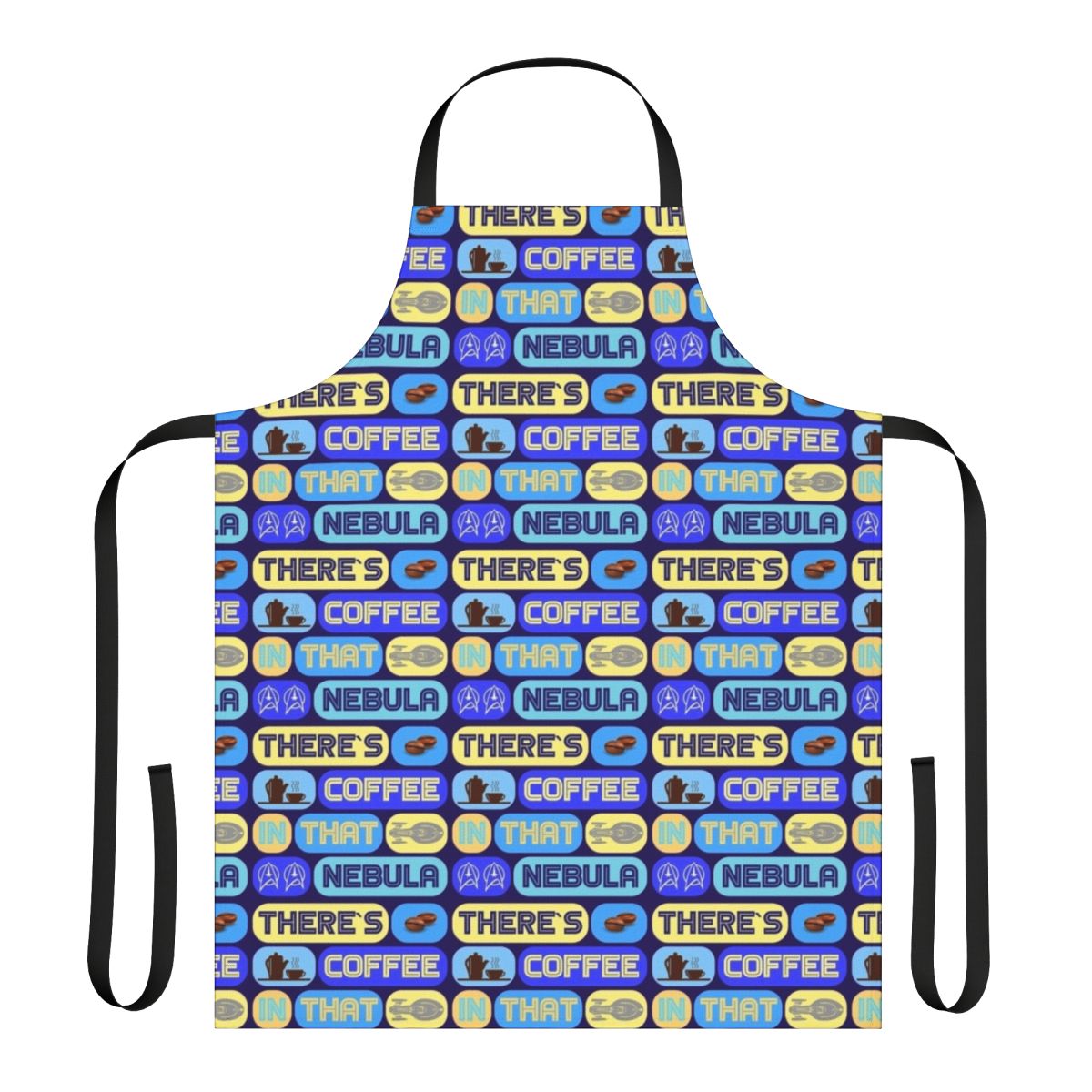 Stylish Star Trek-inspired apron with "There's Coffee in That Nebula" quote