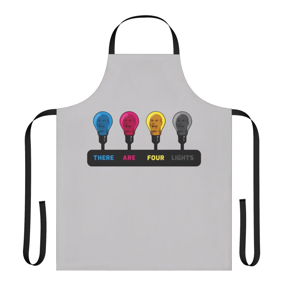 "Geeky apron with 'There Are Four Lights' CMYK design, inspired by Star Trek"