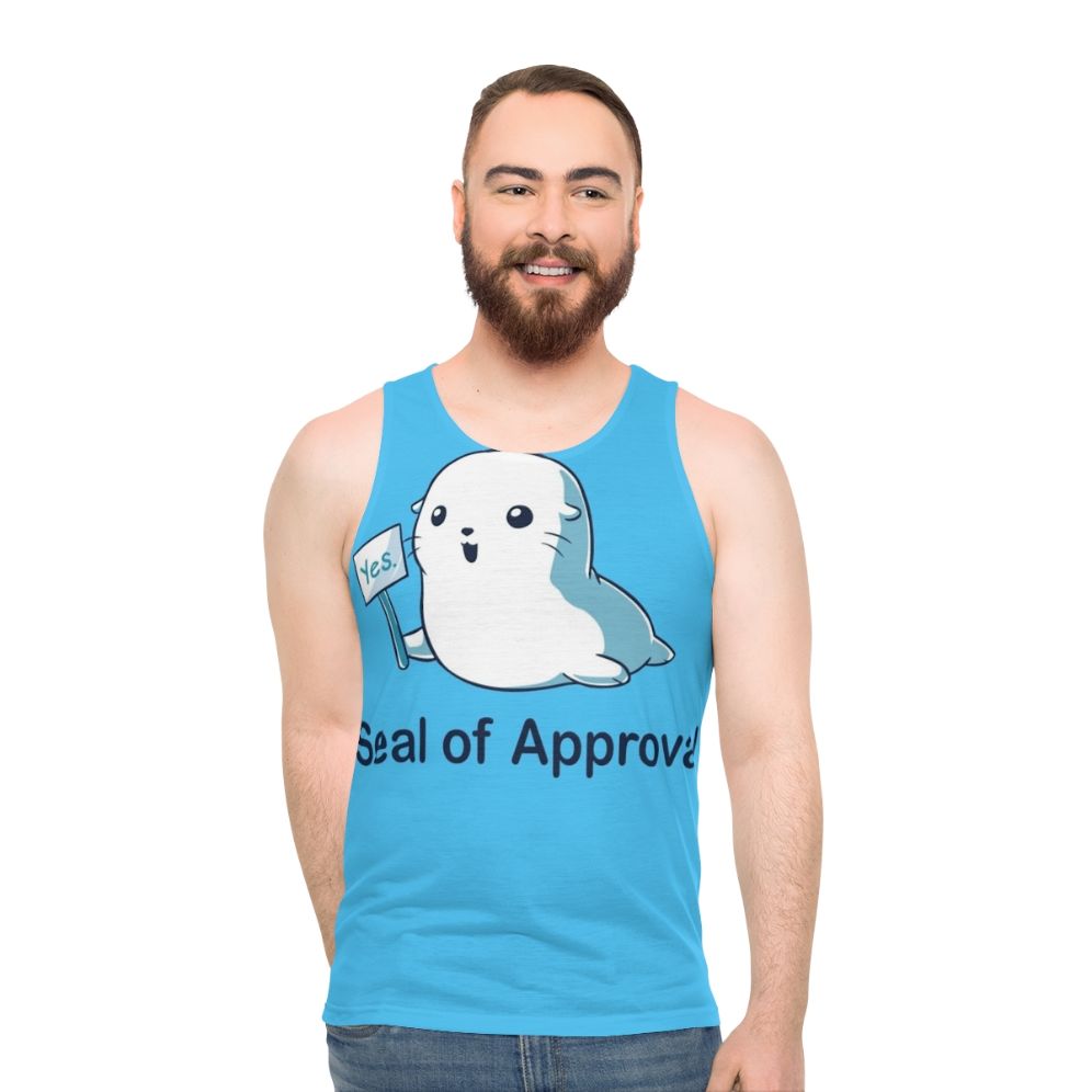 Geeky unisex tank top with seal of approval parody design