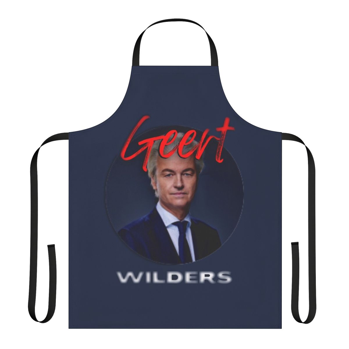 Geert Wilders-inspired apron featuring Dutch flag and political imagery