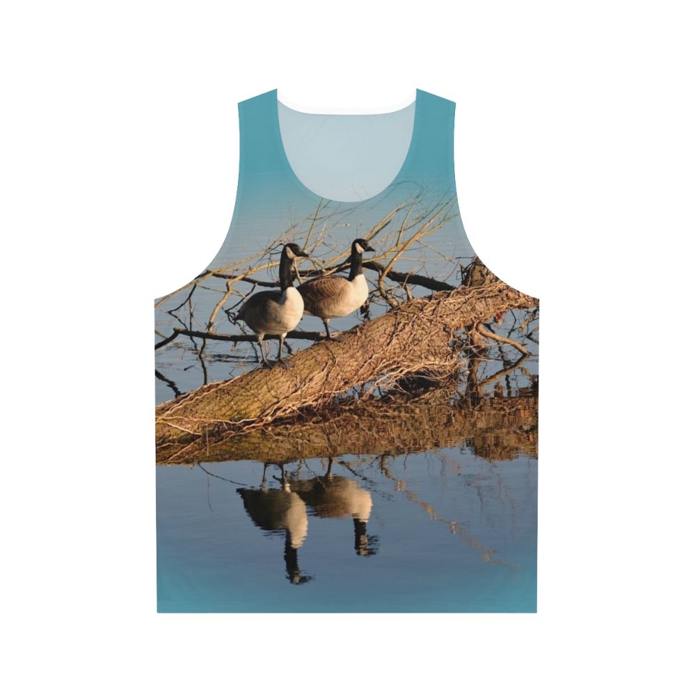 Geese at the lake nature unisex tank top