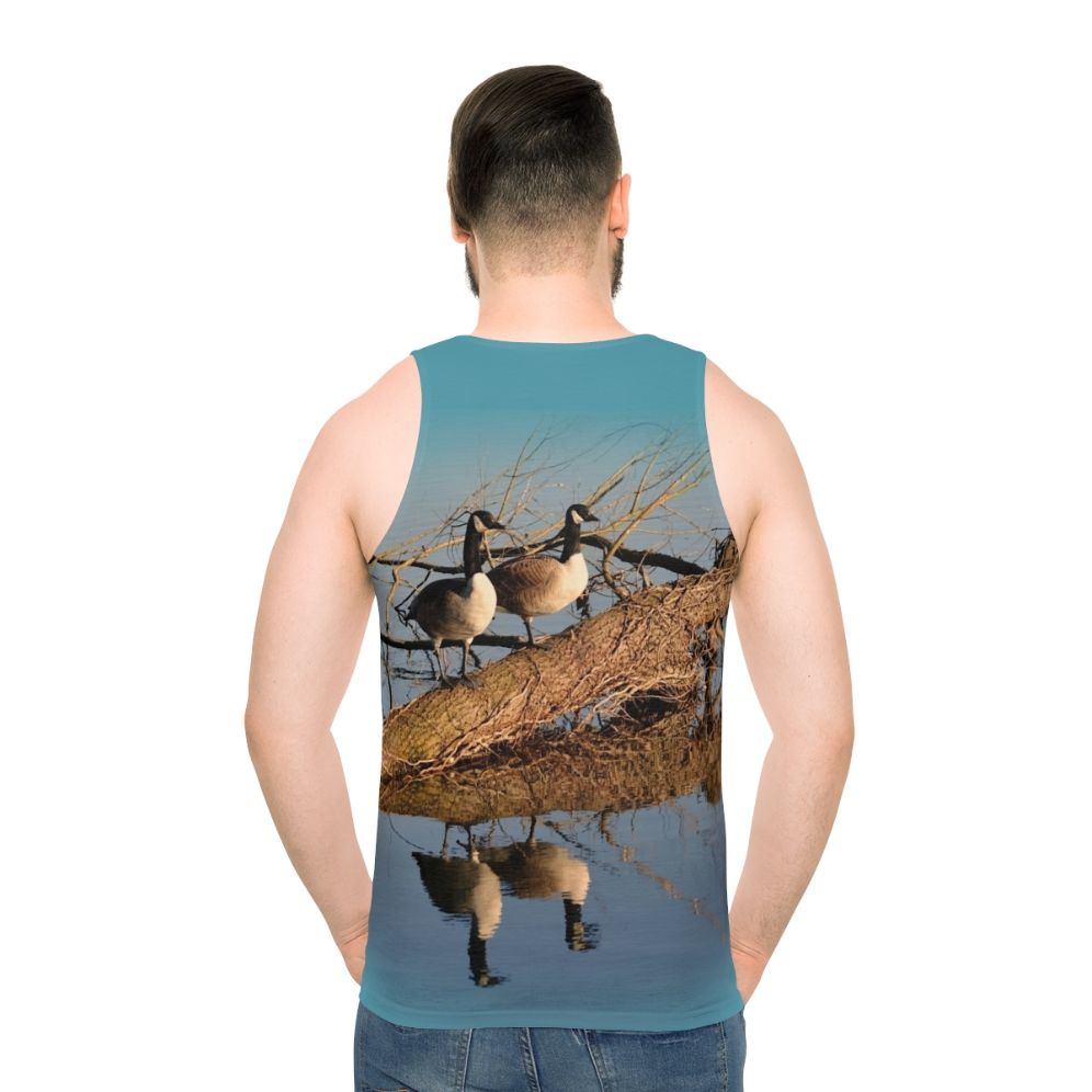 Geese at the lake nature unisex tank top