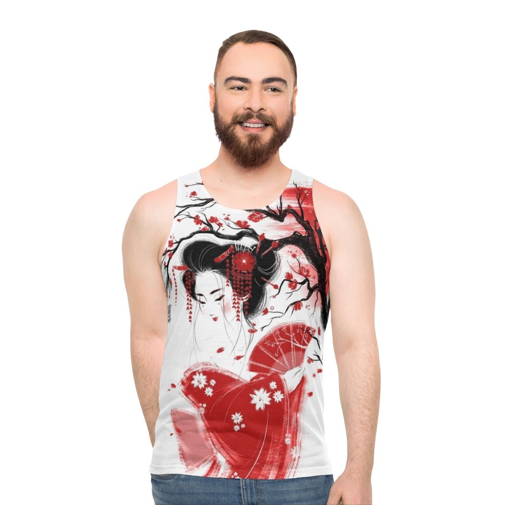 Geisha inspired watercolor print unisex tank top