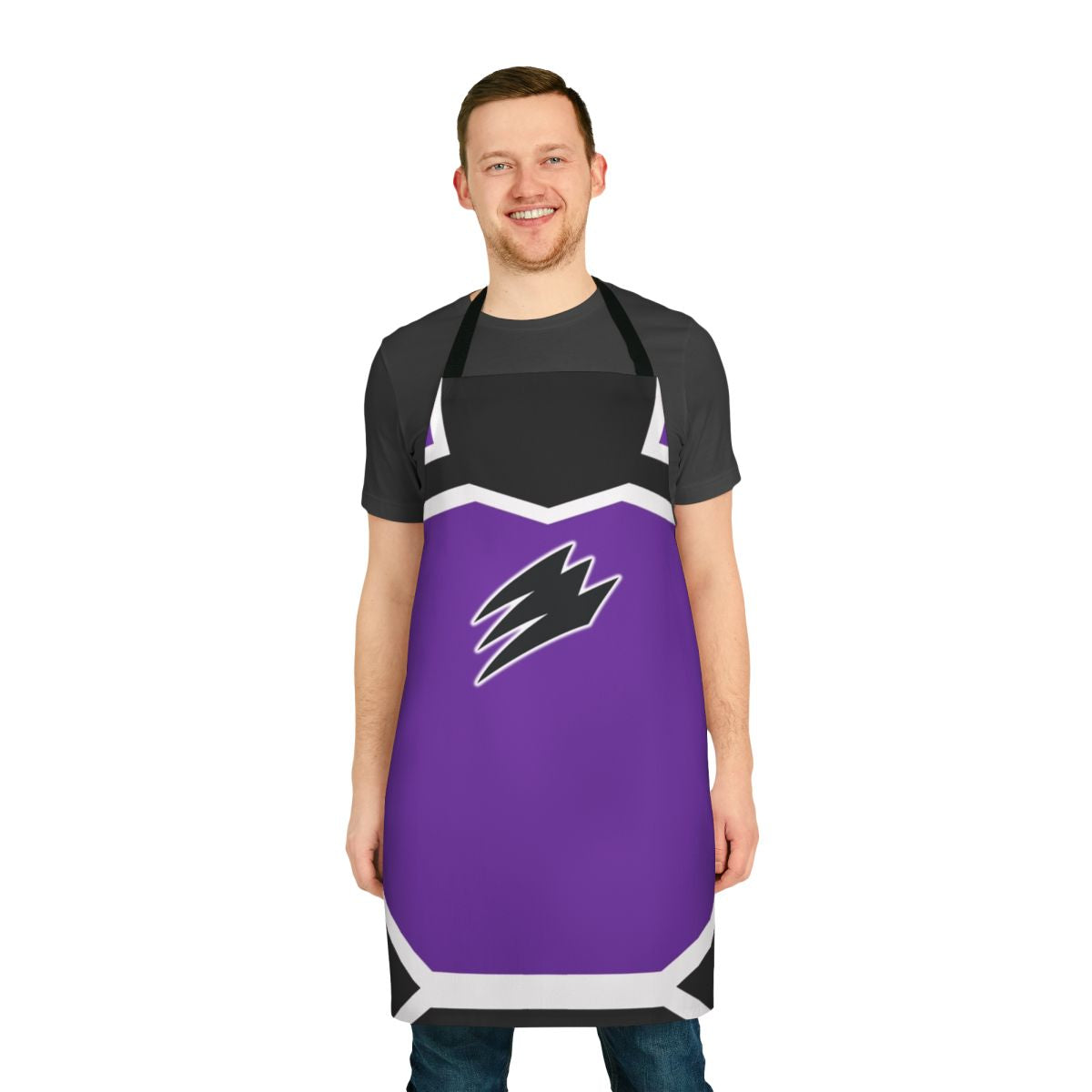 Gekiranger inspired apron with a vibrant violet color scheme and character-themed design