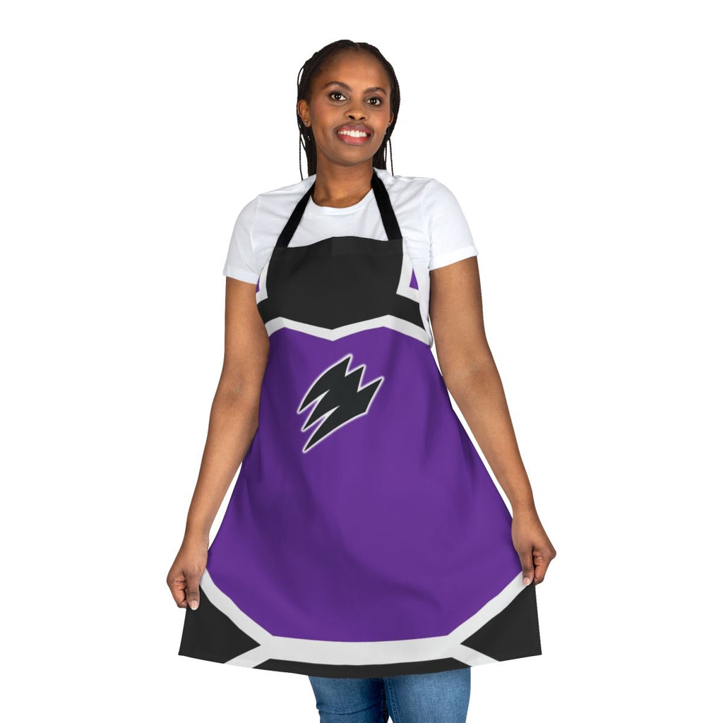 Gekiranger inspired apron with a vibrant violet color scheme and character-themed design