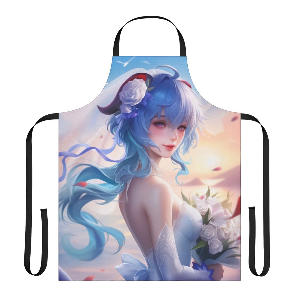 Genshin Impact-style anime girl wearing a wedding-themed apron