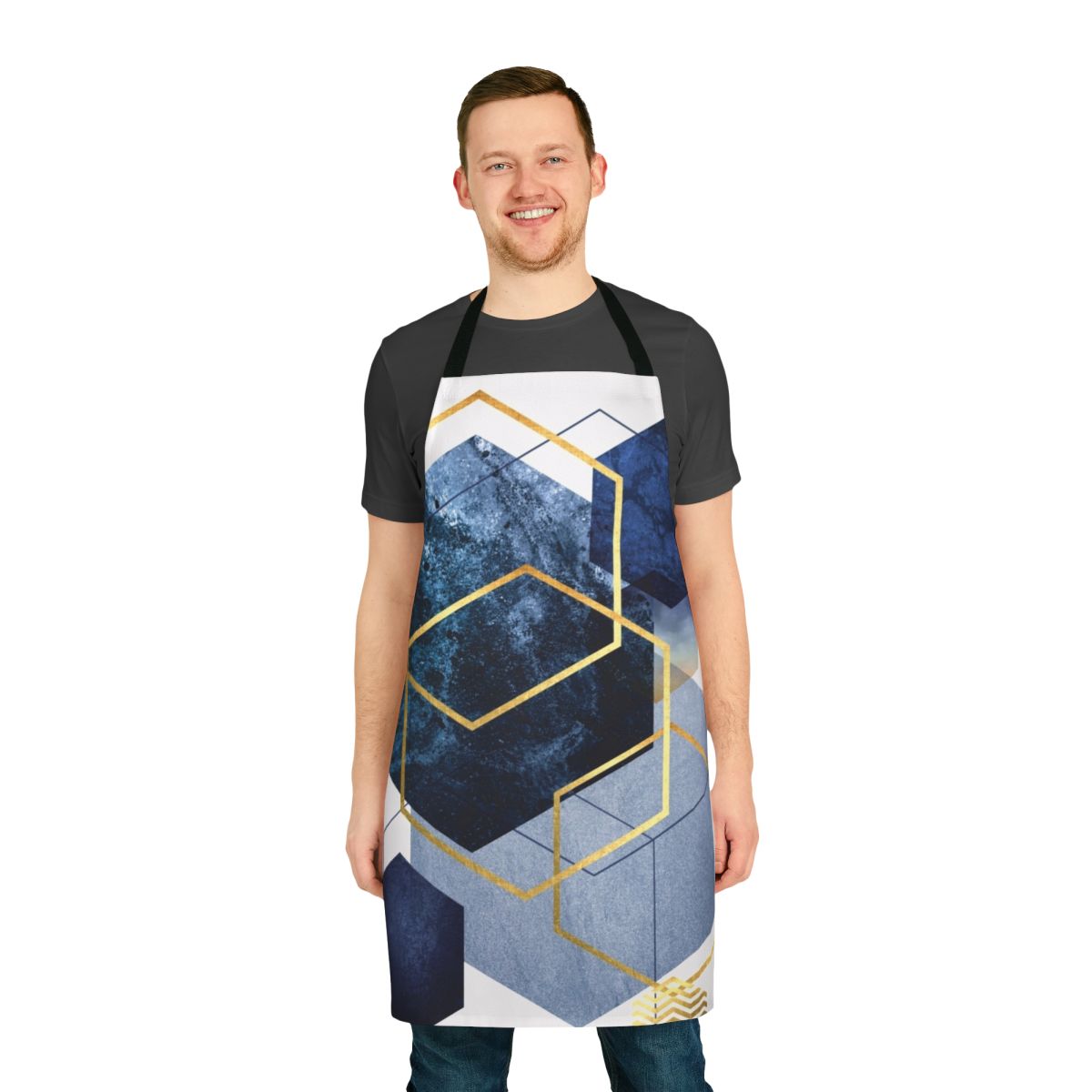 Stylish and modern geometric abstract navy and gold apron