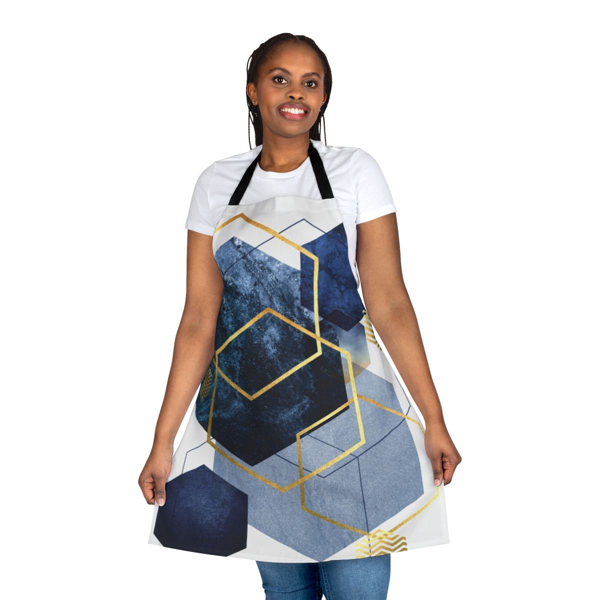 Stylish and modern geometric abstract navy and gold apron