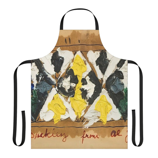 Colorful abstract apron featuring geometric patterns and numerical symbolism, inspired by the artwork of Alfred Jensen.