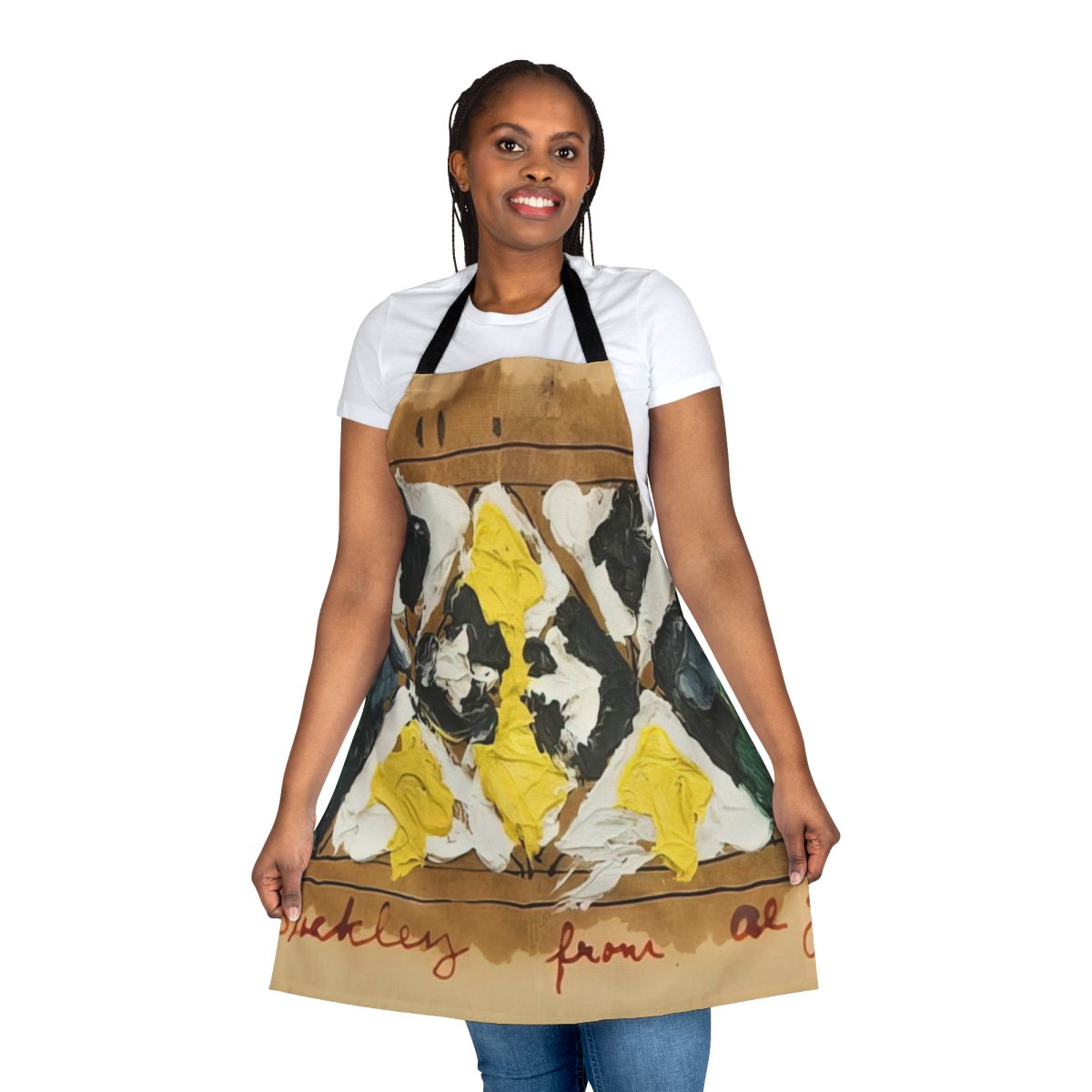 Colorful abstract apron featuring geometric patterns and numerical symbolism, inspired by the artwork of Alfred Jensen.