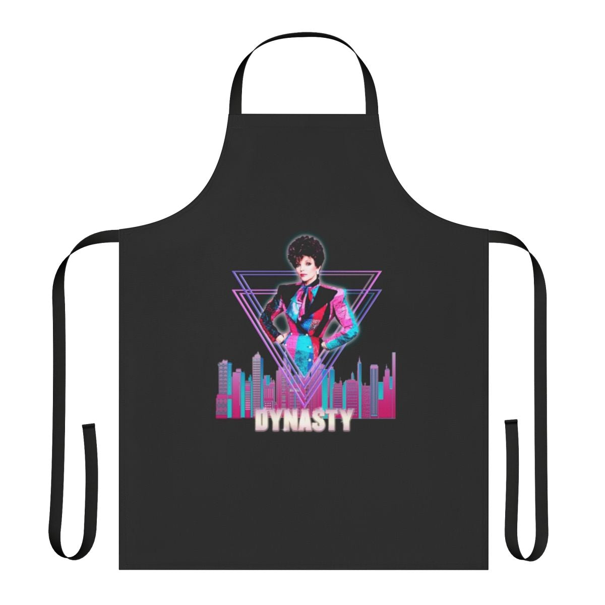 Geometric, abstract-patterned apron inspired by the iconic 80s TV series character Alexis Colby