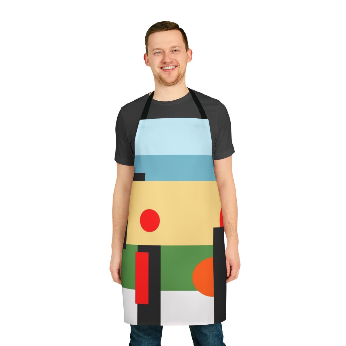 Geometric pattern apron inspired by the album "Another Green World" by musician Brian Eno