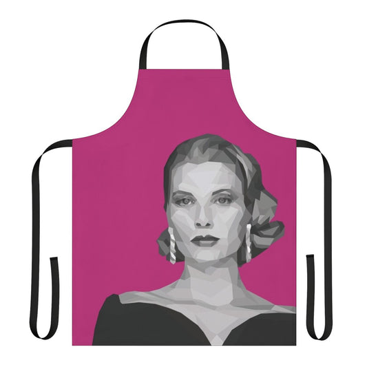 Geometric art-inspired apron in shades of pink and white, featuring a classic Hollywood glamour vibe.