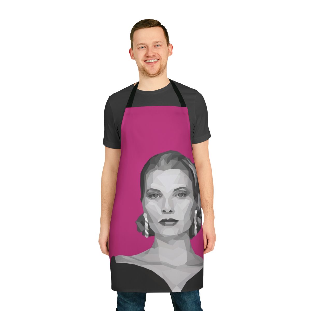 Geometric art-inspired apron in shades of pink and white, featuring a classic Hollywood glamour vibe.