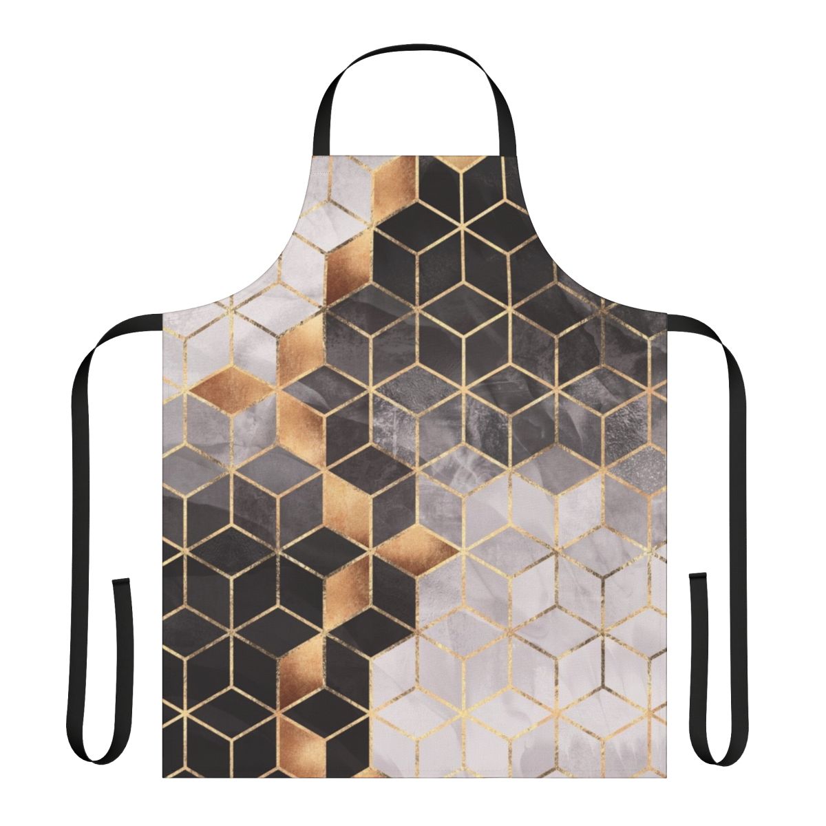 Stylish apron with a graphic cubic pattern in black and white
